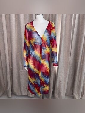 LOVE SZ 1X open Multicolor sheer mesh Long Sleeve cardigan, duster tie- dye